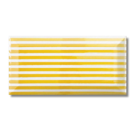 Carrelage métro Blanc décor Jaune fait main Ligne 7,5x15x0,8 cm