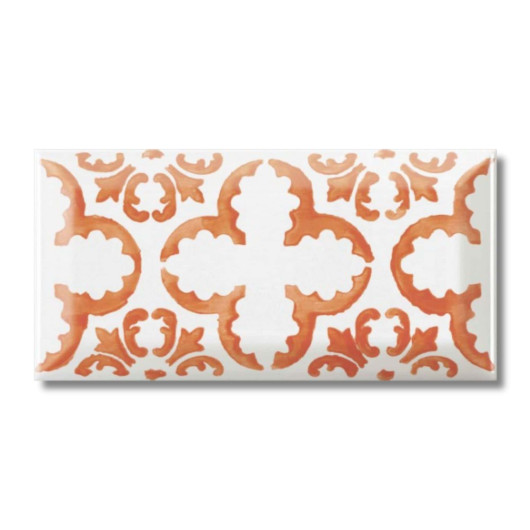 Carrelage métro Blanc décor Orange fait main Fleur 7,5x15x0,8 cm
