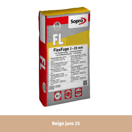 Joint ciment flexible grain fin 2 à 20 mm - Sopro FL 624 - Beige jura 33 - 25 kg