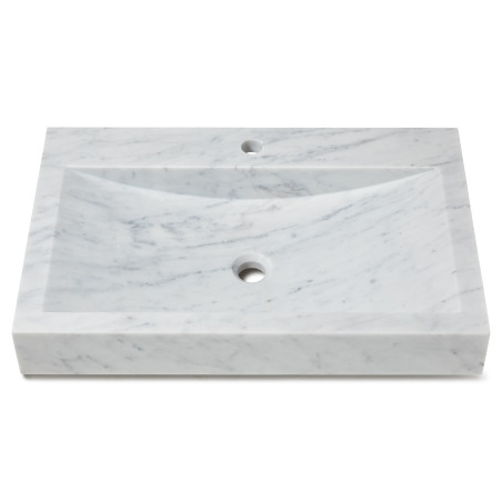 Vasque à poser rectangulaire en pierre Marbre Blanc 70x45x10 cm avec perçage