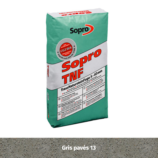 Joint souple spécial pierre naturelle 5 à 40 mm - Gris pavés 13 - Gros grain - Sopro TNF 675 - 25 kg