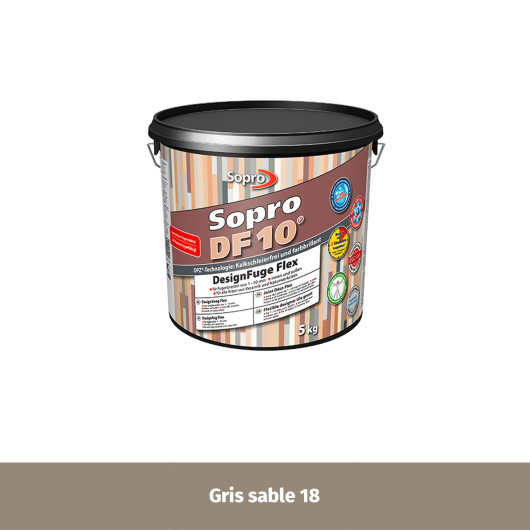Joint souple carrelage céramique et pierre 1 à 10 mm - Gris sable 18 - Grain fin - Sopro DF 10 - 5 kg