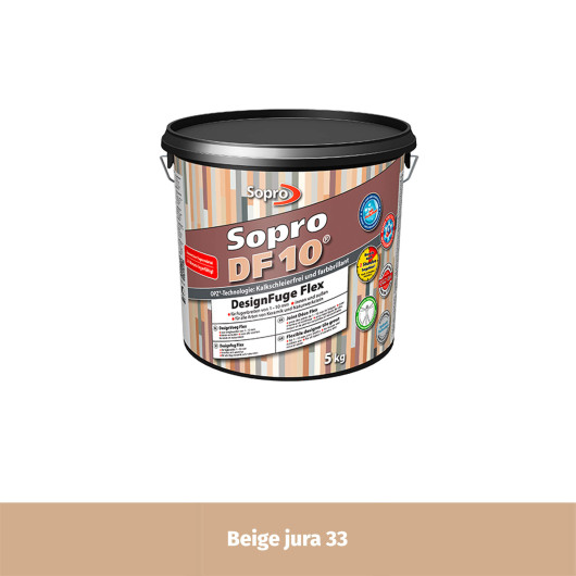 Joint souple carrelage céramique et pierre 1 à 10 mm - Beige jura 33 - Grain fin - Sopro DF 10 - 5 kg