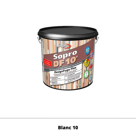 Joint souple carrelage céramique et pierre 1 à 10 mm - Blanc 10 - Grain fin - Sopro DF 10 - 5 kg