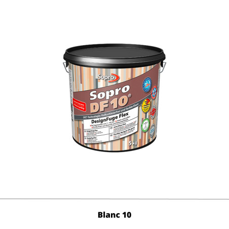 Joint souple carrelage céramique et pierre 1 à 10 mm - Blanc 10 - Grain fin - Sopro DF 10 - 5 kg