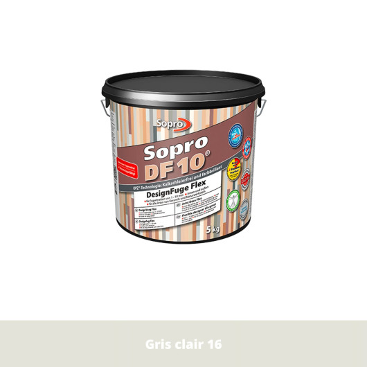 Joint souple carrelage céramique et pierre 1 à 10 mm - Gris clair 16 - Grain fin - Sopro DF 10 - 5 kg