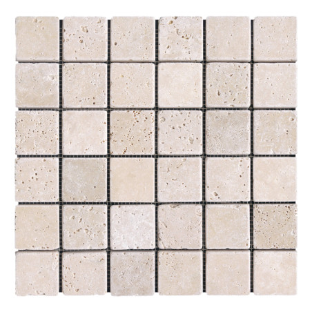 Mosaïque Travertin Blanc/Beige 4,8x4,8 (lot de 3,16 m² : 34 plaques de 30,5x30,5 cm)