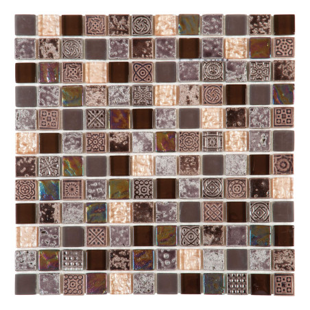 Mosaïque Verre Mix Marron-Marbre 2,3x2,3 (0,09 m² : 1 plaque de 30x30 cm)