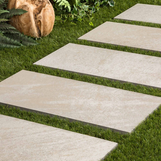 Pas japonais Rectangle Grès cérame effet Pierre Beige Taranto 80x40x2 cm