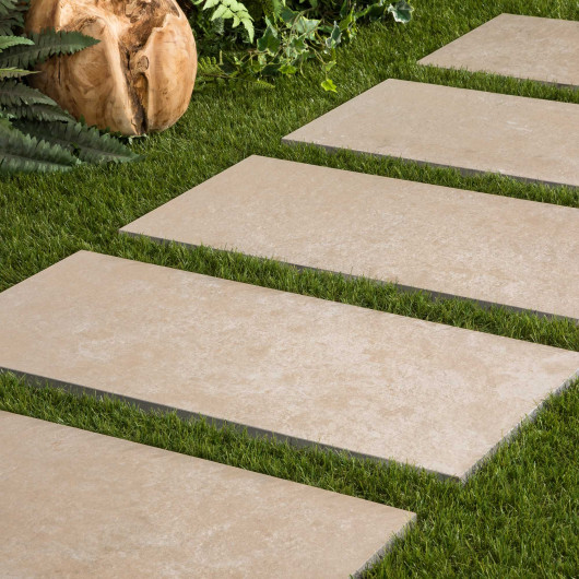 Pas japonais Rectangle Grès cérame effet Pierre Beige Brescia 80x40x2 cm