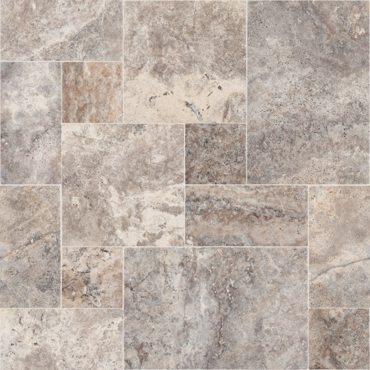 Carrelage pierre naturelle Travertin Gris Silver 1er choix Opus 4 x1,2 cm Vieilli