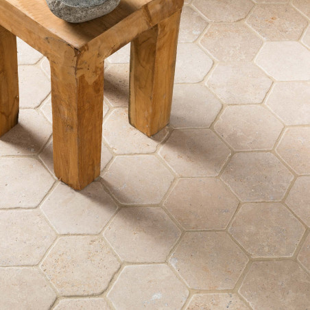 Tomette hexagonale Pierre d'Egypte Beige 14x14x2 cm - Intérieur et Extérieur