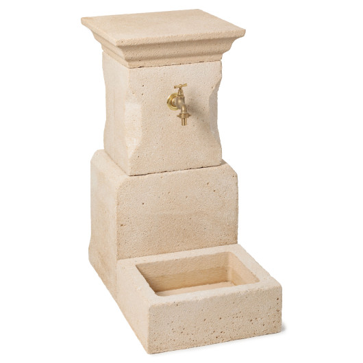 Fontaine borne à eau en pierre bouchardée L.40xH.83xP.70 cm