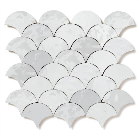Carrelage Zellige Marocain Blanc Neige Petite Ecaille 7,8x9,8 cm