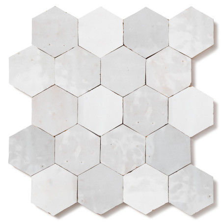 Carrelage Zellige Marocain Blanc Fes Hexagonal 7,6x8,8 cm
