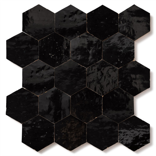 Carrelage Zellige Marocain Noir Intense Hexagonal 7,6x8,8 cm