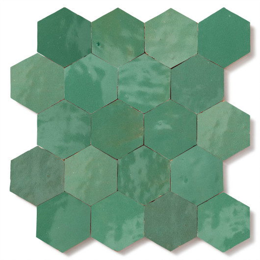 Carrelage Zellige Marocain Vert d'eau Hexagonal 7,6x8,8 cm