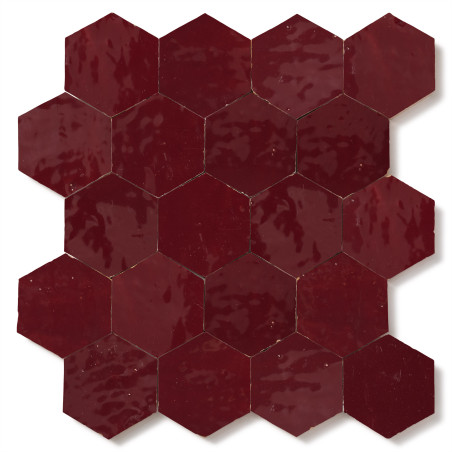 Carrelage Zellige Marocain Rouge Lie de vin Hexagonal 7,6x8,8 cm