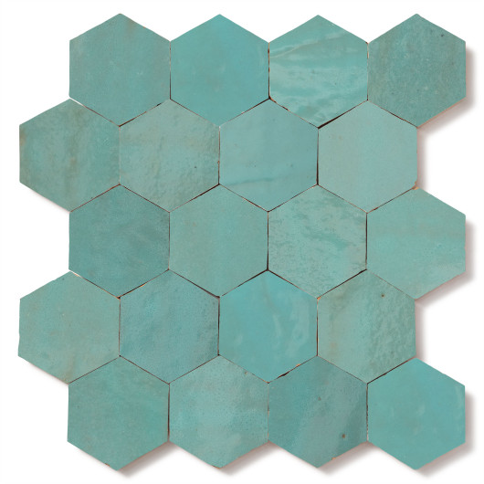 Carrelage Zellige Marocain Bleu Maldives Hexagonal 7,6x8,8 cm