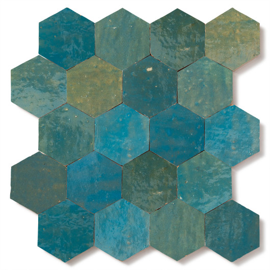 Carrelage Zellige Marocain Bleu Lazuli Hexagonal 7,6x8,8 cm
