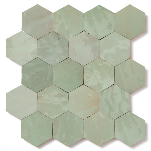 Carrelage Zellige Marocain Vert Tilleul Hexagonal 7,6x8,8 cm