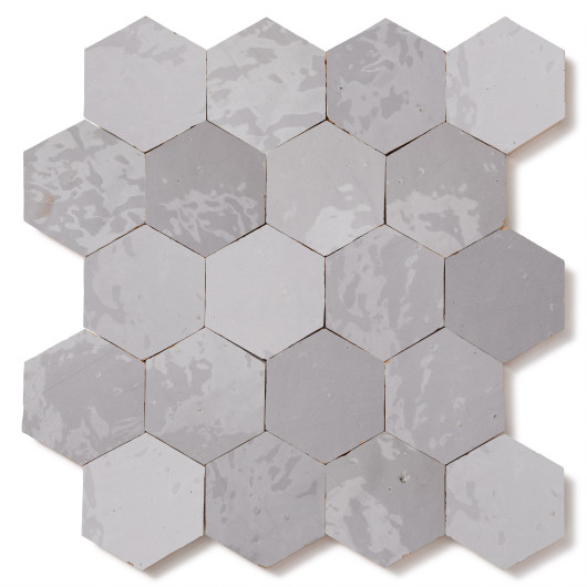 Carrelage Zellige Marocain Gris Clair Hexagonal 7,6x8,8 cm