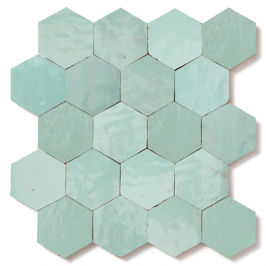 Carrelage Zellige Marocain Bleu Iceberg Hexagonal 7,6x8,8 cm