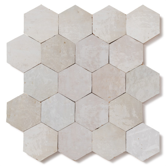Carrelage Zellige Marocain Blanc Oukaimeden Hexagonal 7,6x8,8 cm