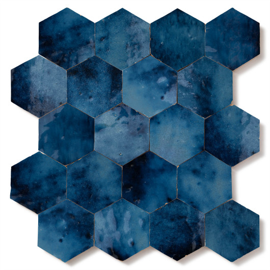 Carrelage Zellige Marocain Bleu Magique Hexagonal 7,6x8,8 cm