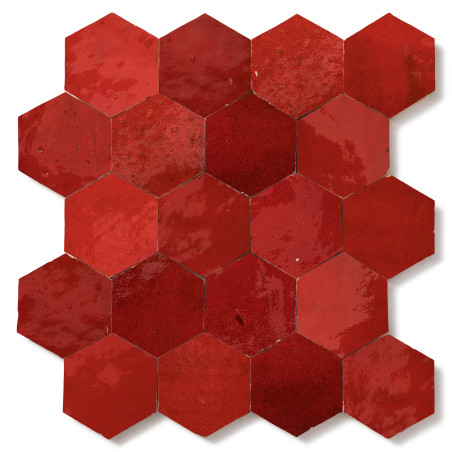 Carrelage Zellige Marocain Rouge Pétillant Hexagonal 7,6x8,8 cm