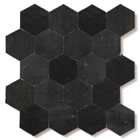 Carrelage Zellige Marocain Noir Carbone Hexagonal 7,6x8,8 cm