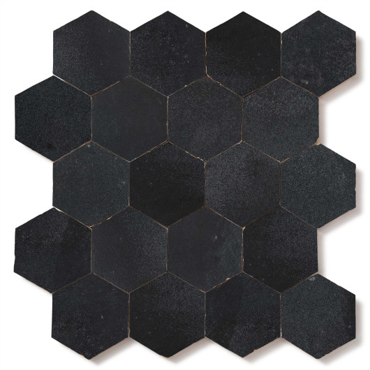 Carrelage Zellige Marocain Noir Métal Hexagonal 7,6x8,8 cm