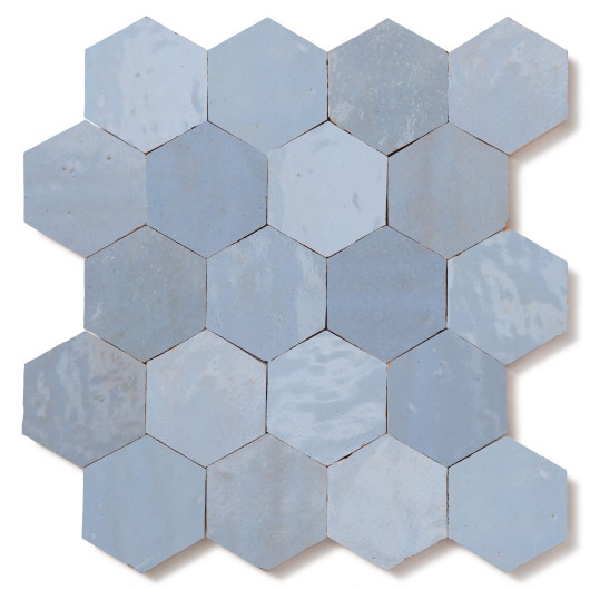 Carrelage Zellige Marocain Bleu Gustavien Hexagonal 7,6x8,8 cm