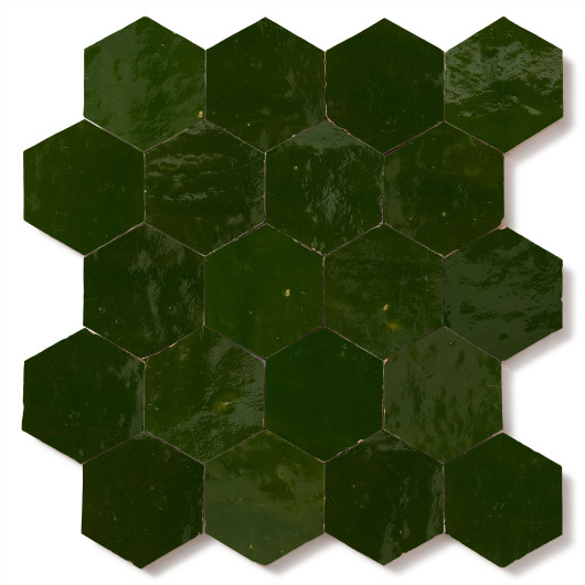 Carrelage Zellige Marocain Vert Impérial Hexagonal 7,6x8,8 cm