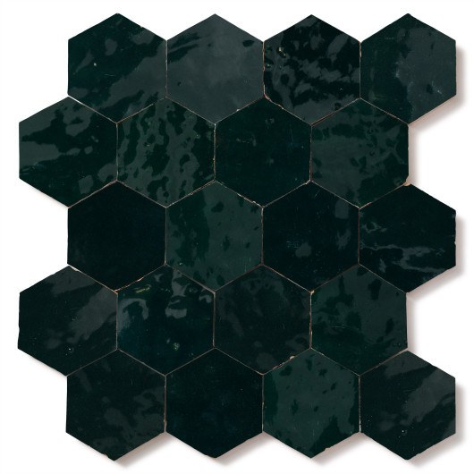 Carrelage Zellige Marocain Bleu Océan Hexagonal 7,6x8,8 cm