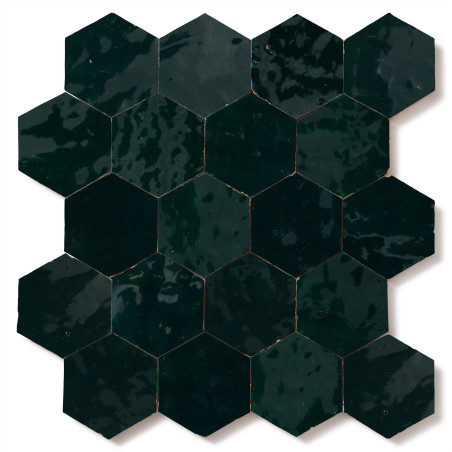 Carrelage Zellige Marocain Bleu Océan Hexagonal 7,6x8,8 cm