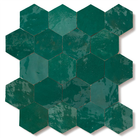 Carrelage Zellige Marocain Vert Emeraude Hexagonal 7,6x8,8 cm