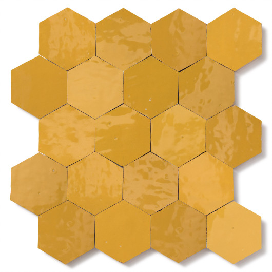 Carrelage Zellige Marocain Jaune Moutarde Hexagonal 7,6x8,8 cm