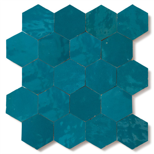 Carrelage Zellige Marocain Bleu Turquoise Hexagonal 7,6x8,8 cm