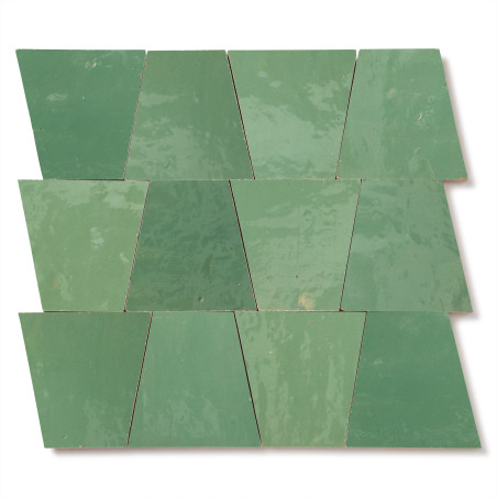 Carrelage Zellige Marocain Vert Amande Trapèze 10x10x7 cm