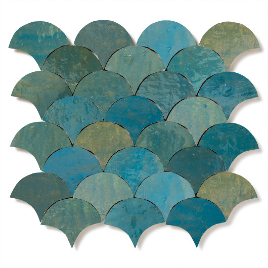 Carrelage Zellige Marocain Bleu Lazuli Petite Ecaille 7,8x9,8 cm