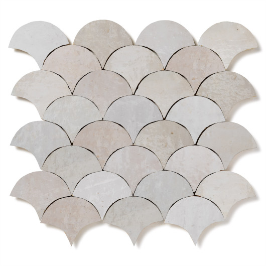Carrelage Zellige Marocain Blanc Oukaimeden Petite Ecaille 7,8x9,8 cm