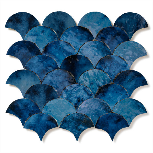 Carrelage Zellige Marocain Bleu Magique Petite Ecaille 7,8x9,8 cm