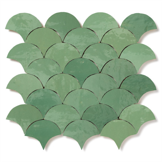 Carrelage Zellige Marocain Vert Amande Petite Ecaille 7,8x9,8 cm