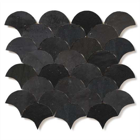 Carrelage Zellige Marocain Noir Carbone Petite Ecaille 7,8x9,8 cm