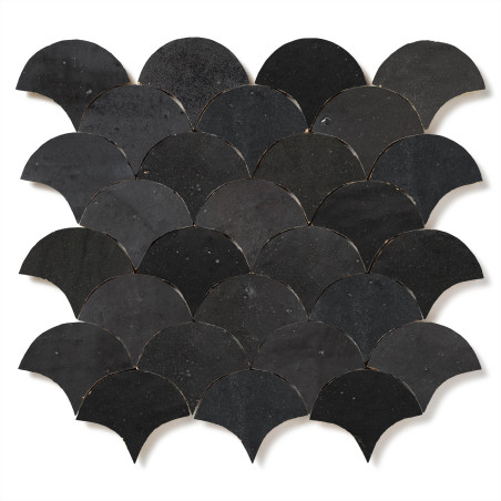 Carrelage Zellige Marocain Noir Carbone Petite Ecaille 7,8x9,8 cm