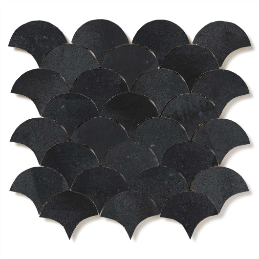 Carrelage Zellige Marocain Noir Métal Petite Ecaille 7,8x9,8 cm
