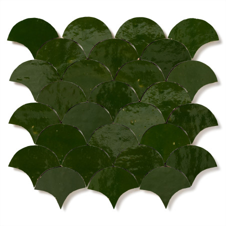 Carrelage Zellige Marocain Vert Impérial Petite Ecaille 7,8x9,8 cm