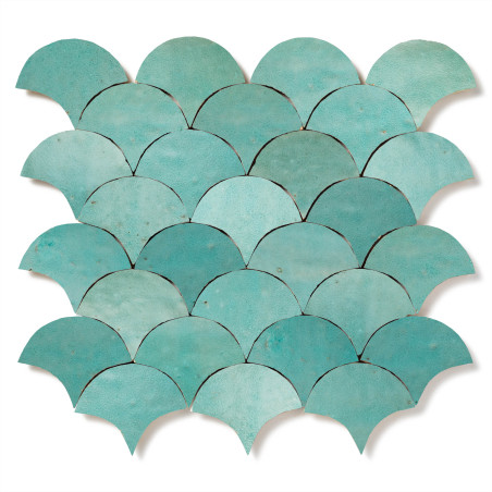 Carrelage Zellige Marocain Vert Pacifique Petite Ecaille 7,8x9,8 cm