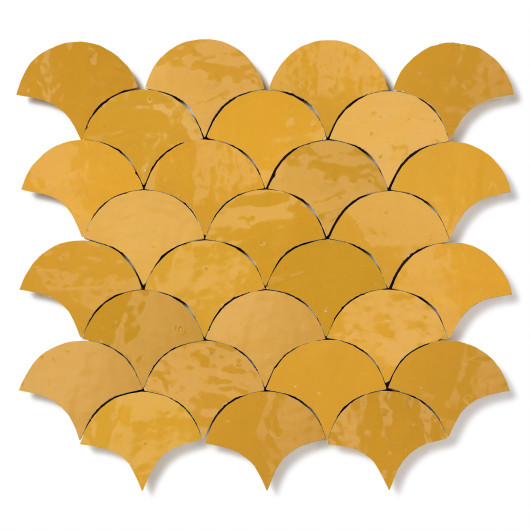 Carrelage Zellige Marocain Jaune Moutarde Petite Ecaille 7,8x9,8 cm